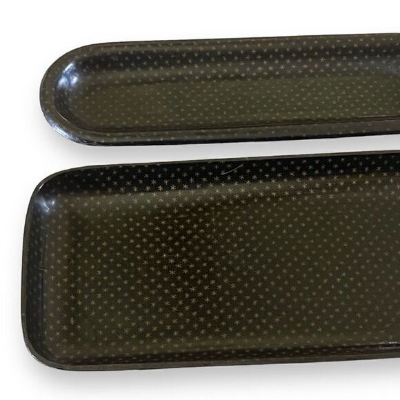 Vintage Wood Plastic Polymer Pen Desk Tray Set Black Gold Starburst Pattern (2) - Picture 11 of 15